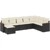 vidaXL 8-tlg. Garten-Sofagarnitur mit Kissen Schwarz Poly Rattan