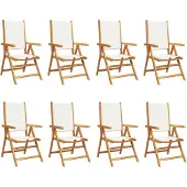 vidaXL Gartenstuhl Verstellbar 8 Stk. Cremeweiß Stoff und Massivholz