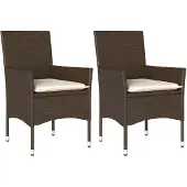 vidaXL Gartenstühle mit Kissen 2 Stk. Braun Poly Rattan
