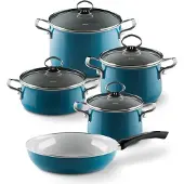 Riess 0558-010 Emaille Topfset 5-tlg. Nouvelle extra stark, Aquamarine