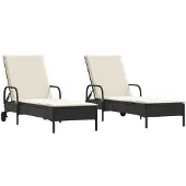 vidaXL Sonnenliegen mit Auflagen 2 Stk. Schwarz Poly Rattan