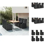vidaXL 7-tlg. Garten-Essgruppe mit Kissen Schwarz Poly Rattan - Gartenstühle