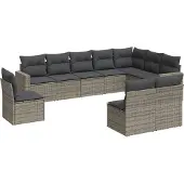 vidaXL 10-tlg. Garten-Sofagarnitur mit Kissen Grau Poly Rattan