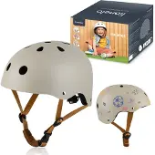 Lionelo Schutzhelm für Kinder Helmet verstellbar 50-56 cm, Kinnschutz, Intertek er Helm für Mädchen und Jungen, Größe S - Beige