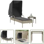 The Living Store Sonnenliege mit Dach und Tisch Hellgrau Poly Rattan