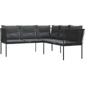 vidaXL Gartensofa in L-Form mit Kissen Schwarz Stahl und Textilene