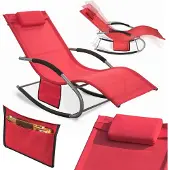 SoBuy OGS28-Rx2 Sonnenliege 2 Personen Liegestuhl Gartenliege wetterfest Schaukelstuhl mit Kopfkissen Schaukelliege Strandliege Outdoor bis 150 kg Rot