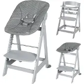 Roba Born Up Treppenhochstuhl, Set 2in1, 'Stone gesteppt', Hochstuhl in Taupe mit Liegefunktion, ab Geburt