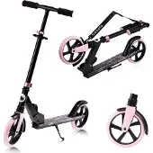Lionelo Luca Roller Kinder Tretroller bis 100kg Räder 200mm Bremse zusammenklappbar Schwarz Rosa