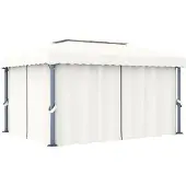 The Living Store Pavillon mit Vorhang 4x3 m Cremeweiß Aluminium
