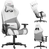 Huzaro Force 6.2 | Gaming Stuhl Bürostuhl Schreibtischstuhl Gamer Stoff | bis 130 kg belastbar | Höhenverstellbar Kopfstütze Lendenstütze | Weiß