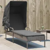 vidaXL Möbel Sonnenliege mit Dach Grau Poly Rattan - Gartenliegen &15633