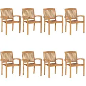 vidaXL Stapelbare Gartenstühle mit Kissen 8 Stk. Massivholz Teak