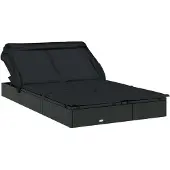 Syfax 2-Personen-Sonnenliege mit Dach Schwarz 213x118x97 Poly Rattan