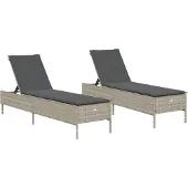 Syfax Sonnenliegen mit Auflagen 2 Stk. Hellgrau Poly Rattan