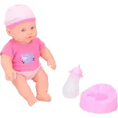 Huismerk Baby Puppe mit Flasche und Töpfchen - Pipi-Puppe - Polyester - Rosa