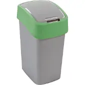 Curver Cuver Abfallbehälter, Mülltrennung, mit Deckel, grau, grüner Rahmen, 25L, Flip Bin
