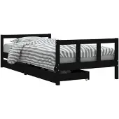 Syfax Kinderbett mit Schubladen Schwarz 90x190 cm Massivholz Kiefer