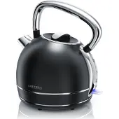 Arendo Wasserkocher 1,7 l, 2200 W, Edelstahl Retro Style Vintage, Überhitzung & Trockenkochschutz, schwarz