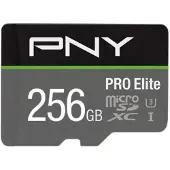 PNY PRO Elite, 256 GB, MicroSDXC, Klasse 10, UHS-I, Class 3 (U3), Schwarz, Grau