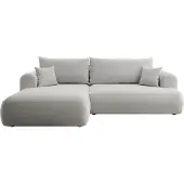 Selsey Ovo - Ecksofa mit Schlaffunktion, Bettkasten, Ottomane links, Easy-Clean-Veloursbezug in Grau