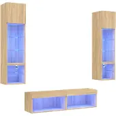 vidaXL 6-tlg. Wohnwand mit LED-Beleuchtung Sonoma-Eiche Holzwerkstoff