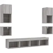 vidaXL 8-Tlg Wohnwand mit LED-Beleuchtung Grau Sonoma Holzwerkstoff 3216595