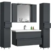 VCM 5-tlg. Waschplatz | Waschtisch Unterschrank 100 cm | Badmöbel Set mit Waschbecken Spiegelschrank Hochschrank | grifflose Schubladen | Komplettset Silora XL