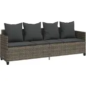 vidaXL Sonnenliege mit Kissen Grau Poly Rattan
