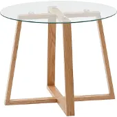 FineBuy Couchtisch 58 cm Eiche Massivholz / Glas Sofatisch Rund Wohnzimmertisch Stubentisch Modern Holztisch Kaffeetisch Tisch Wohnzimmer Echtholz