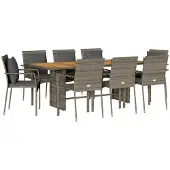 vidaXL 7-tlg. Garten-Essgruppe mit Kissen Grau Poly Rattan