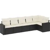 vidaXL 6-tlg. Garten-Sofagarnitur mit Kissen Schwarz Poly Rattan