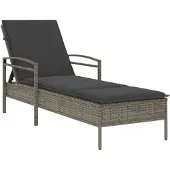vidaXL Sonnenliege mit Auflage Grau 63x200x81 cm Poly Rattan