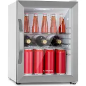 Klarstein Beersafe Crystal White Bierkühlschrank, Getränkekühlschrank mit Glastür, Kühlschrank, Flaschenkühlschrank mit 33 Liter