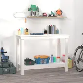 vidaXL Möbel Werkbank Weiß 110x50x80 cm Massivholz Kiefer - Werkbänke &37491