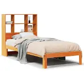 Syfax Massivholzbett mit Regal ohne Matratze Wachsbraun 100x200 cm