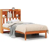 Syfax Massivholzbett mit Regal ohne Matratze Wachsbraun 75x190 cm
