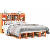Syfax Massivholzbett mit Regal ohne Matratze Wachsbraun 150x200 cm