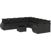vidaXL 11-tlg. Garten-Sofagarnitur mit Kissen Schwarz Poly Rattan