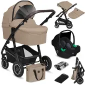 Lionelo Bianka 3in1 Kinderwagen, Autotransporter, Autositz, klappbar, Travel System Rückenlehne verstellbar 360o Räder Polsterung, Verdeck XXL-Beige