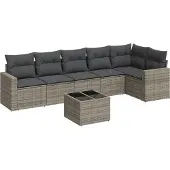 vidaXL 7-tlg. Garten-Sofagarnitur mit Kissen Grau Poly Rattan