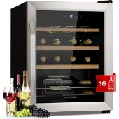 Klarstein Weinkühlschrank, Getränkekühlschrank Schmal, Kühlschrank mit Glastür, Getränkekühlschränke Freistehend, Weinkühlschrank Klein, Weinkühlschränke 1 Zone, UV-Schutz, 5-18 °C, 16 Flaschen