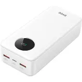 BWOO , Externer Akku 30000mAh USB-C 2xUSB LCD Weiß, Weiß