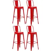 CLP Barhocker 4er Set mit Lehne im Industrial-Look Mason, mit Rückenlehne rot