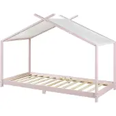 En.casa Kinderbett 'Brome' Hausbett 90 x 200 cm Rosa