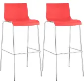 CLP 2er Set Barhocker Hover Kunststoff 4-Fuß Gestell 4-Fuß Gestell rot Gestell Farbe chrom