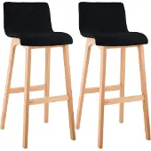 CLP 2er Set Barhocker Hover Stoff gepolstert mit Lehnen Vierfußgestelle Natura | Farbe schwarz