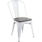Mendler Stuhl MCW-A73 inkl. Holz-Sitzfläche, Bistrostuhl Stapelstuhl, Metall Industriedesign stapelbar weiß
