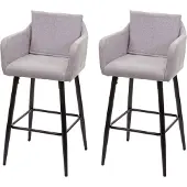 Mendler 2er-Set Barhocker HWC-H93, Barstuhl Tresenhocker, Fußablage Metall Stoff/Textil hellgrau
