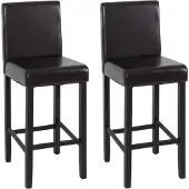 MCW 2er-Set Barhocker Vicenza, Barstuhl Tresenhocker, Holz+LEDER braun, dunkle Beine